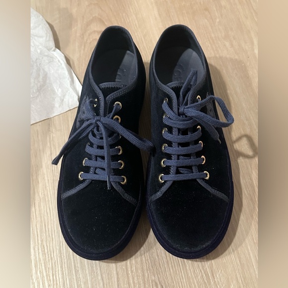 Chanel Navy Blue Velvet Sneakers - Picture 1 of 12